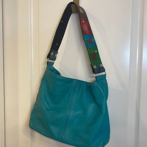 Teal Blue Katie Kalsi Hobo purse with extra strap.